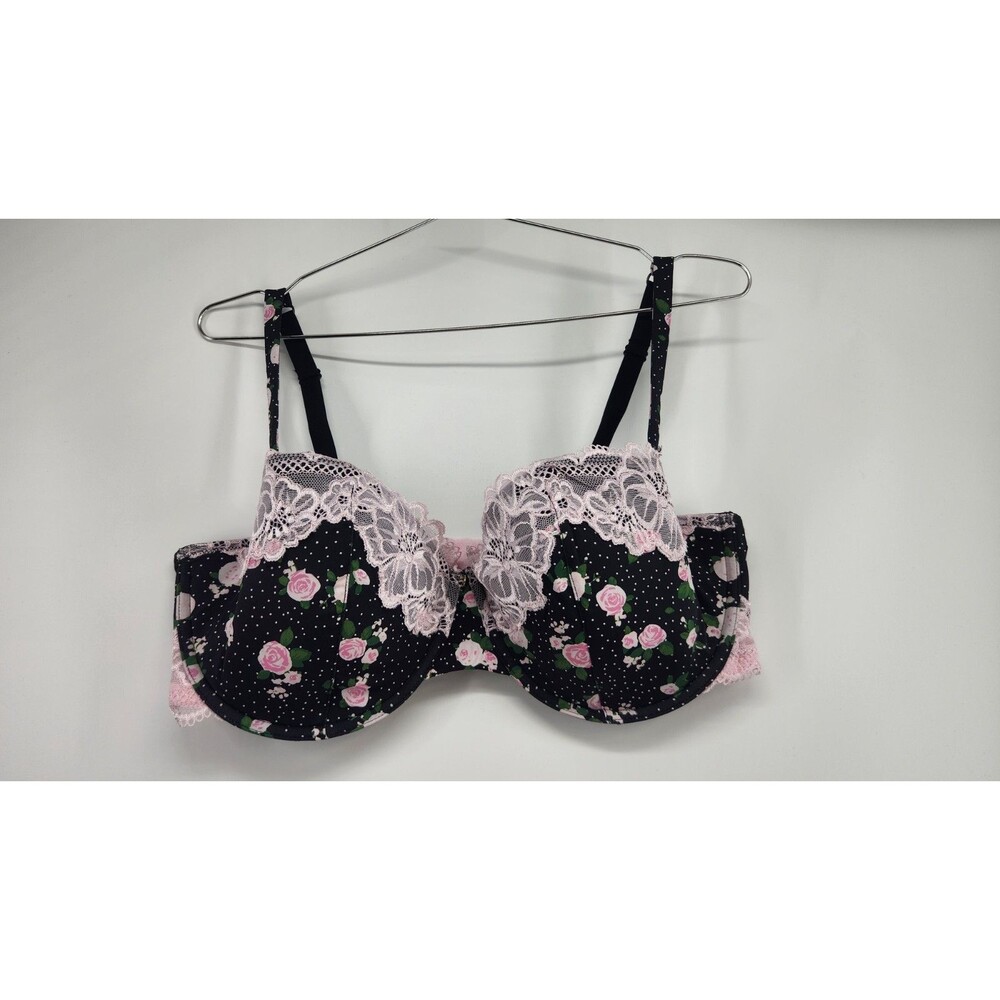Adore Me 38DDD Black Pink Floral Mathilda Contour Balconette Bra NWT